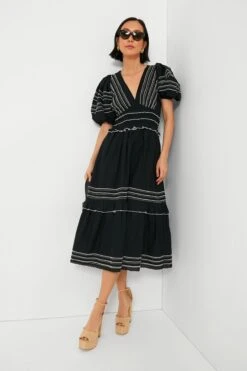 Black Mable Cambric Puff Sleeve Midi Dress -MOTHER || Veronica Beard Shop 8JVSd4zxCP5KtuRwqkknOlBuIl7AVYUc 1