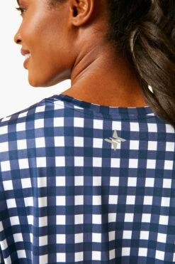 Navy Trellis Gingham Long Sleeve Ryan Boyfriend Tee -MOTHER || Veronica Beard Shop 8m3SqtNFG5j3U9MGTY0nfc4qe3HdBwC4 1