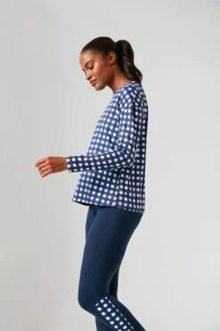 Navy Trellis Gingham Long Sleeve Ryan Boyfriend Tee -MOTHER || Veronica Beard Shop HTnDhKnoUpYY0p6EvUVu9sA1ZpFKHsv8 1