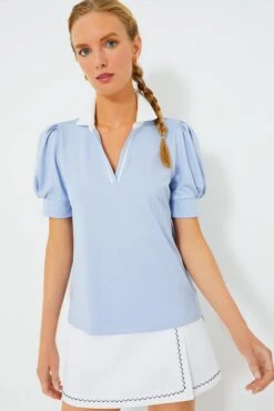 Light Blue Puff Sleeve Caroline Polo