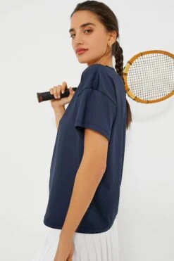 Navy Short Sleeve Ryan Boyfriend Tee -MOTHER || Veronica Beard Shop KyHl3LQVvYjWilh8e5ctZhhydq5FQwPA 1