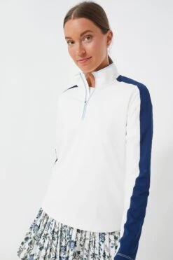 White And Navy Carver Quarter Zip Tee -MOTHER || Veronica Beard Shop MAKvxfmhl5TnkMtWFThDEZs2ULFcKyEK 1