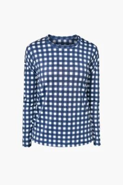 Navy Trellis Gingham Long Sleeve Ryan Boyfriend Tee -MOTHER || Veronica Beard Shop c5gdzyG42wBIloLhpsah2ZE2oDX4CnDR 1