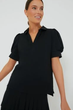 Black Puff Sleeve Caroline Polo