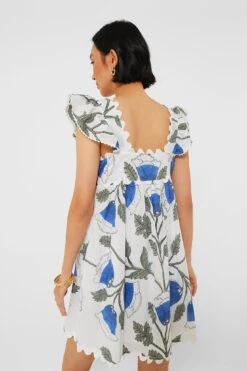 White And Klein Blue Baby Doll Dress With Bellflower Block Print -MOTHER || Veronica Beard Shop i2c1siWl129iEVPDzHOkuME9AD9xiq1m 1